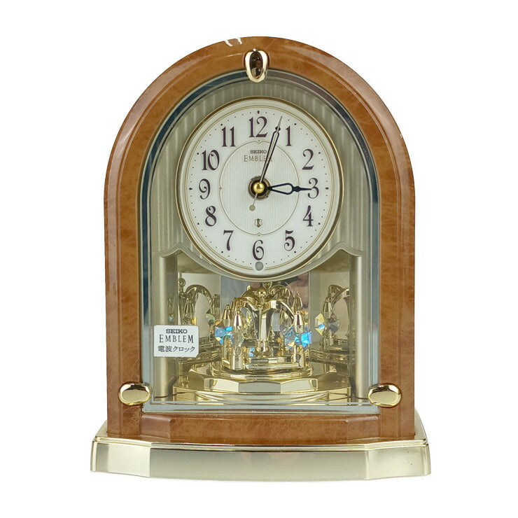 SEIKO セイコー 置時計 EMBLEM エンブレム HW584B ブラウン系 ゴールド プラスチック ユニセックス 電波時計