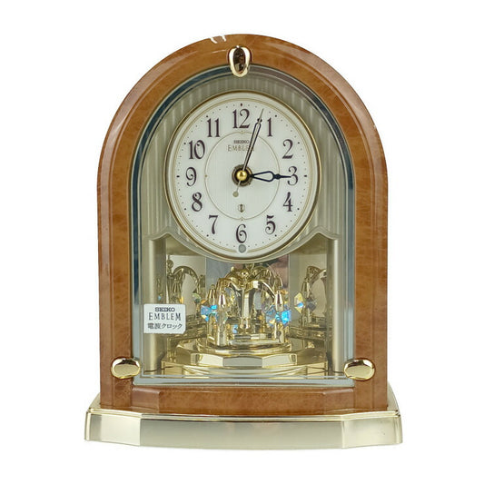 SEIKO セイコー 置時計 EMBLEM エンブレム HW584B ブラウン系 ゴールド プラスチック ユニセックス 電波時計