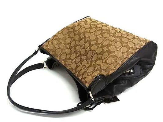 美品 COACH コーチ トートバッグ シグネチャー イーディ ハンドバッグ 36466 ベージュ系 ブラウン系 キャンバス レザー レディース ショルダーバッグ