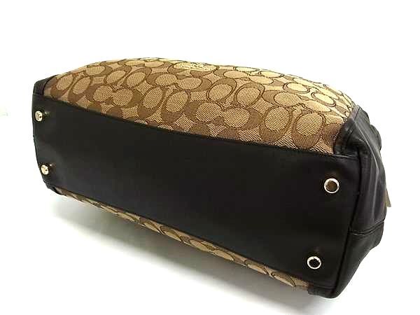 美品 COACH コーチ トートバッグ シグネチャー イーディ ハンドバッグ 36466 ベージュ系 ブラウン系 キャンバス レザー レディース ショルダーバッグ