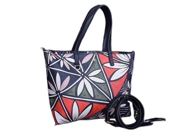 TORY BURCH トリーバーチ トートバッグ 2WAYバッグ 10005607 ネイビー系 マルチカラー ゴールド金具 PVC レザー レディース ショルダーバッグ ボタニカルモチーフプリント