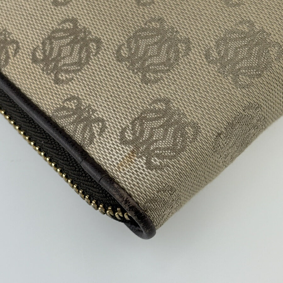 LOEWE ロエベ 長財布 アナグラム ジップアラウンドウォレット - ベージュ ブラウン ゴールド金具 キャンバス レザー ユニセックス ラウンドファスナー