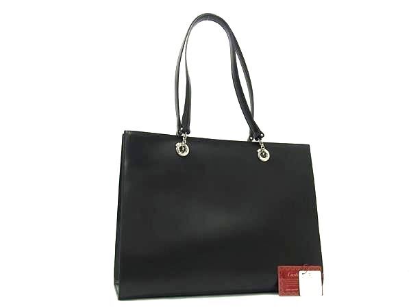 美品 Cartier カルティエ トートバッグ パンテール ショルダートート L100360 ブラック シルバー金具 レザー レディース