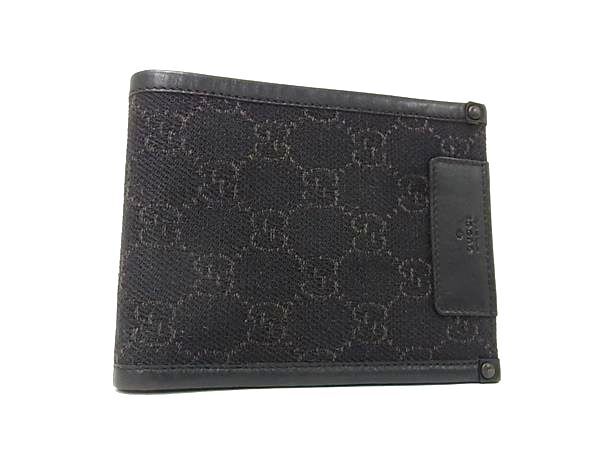GUCCI グッチ 財布 GGキャンバス 101659 ブラック キャンバス×レザー メンズ 二つ折り 財布 美品