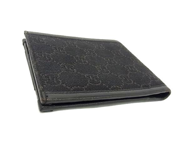 GUCCI グッチ 財布 GGキャンバス 101659 ブラック キャンバス×レザー メンズ 二つ折り 財布 美品