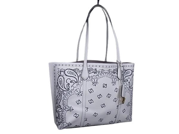 TORY BURCH トリーバーチ トートバッグ ペリー ホワイト系 レザー レディース ペイズリー柄 超美品