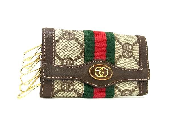GUCCI グッチ キーケース シェリーライン オールドグッチ ブラウン ベージュ グリーン レッド PVC×レザー ユニセックス GG柄 6連