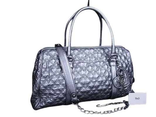 DOLCE＆GABBANA ドルチェ&ガッバーナ ハンドバッグ DB0417 シルバー レザー レディース 2WAY キルティング シルバー金具 美品