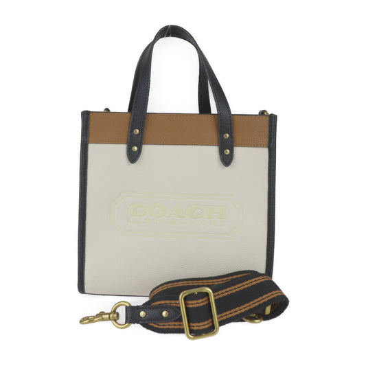超美品 COACH コーチ フィールド トート ハンドバッグ C3461 レザー チョーク ブラウン ブラック ゴールド金具 2WAY ショルダーバッグ