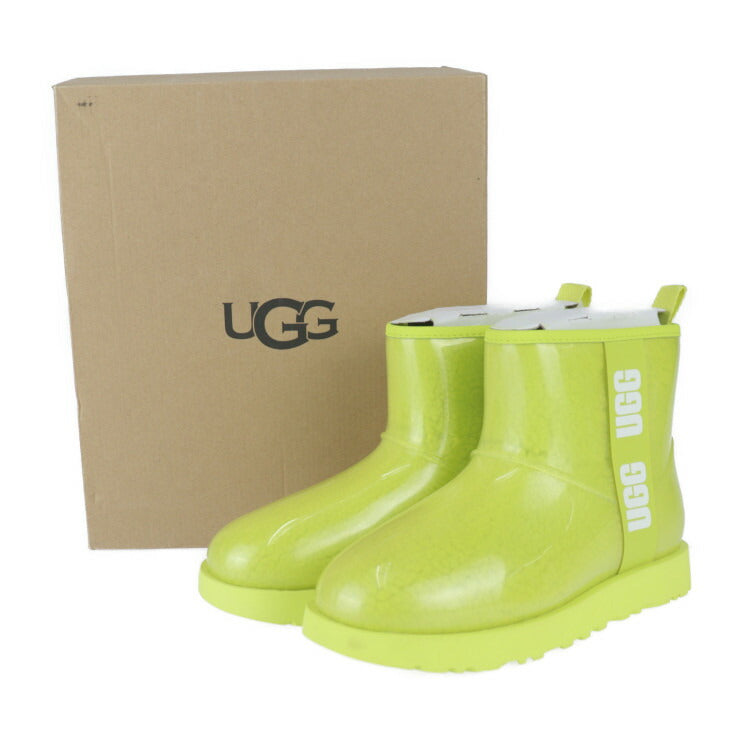新品未使用展示品 UGG アグ CLASSIC CLEAR MINI クラッシック クリア ミニ レインシューズ 1113190 表記サイズ UK6・EU39・US8 ポリエステル / 熱可塑性ポリウレタン × 天然ウール SLFR イエロー系 レインブーツ 雨靴 ボア 参考サイズ25cm