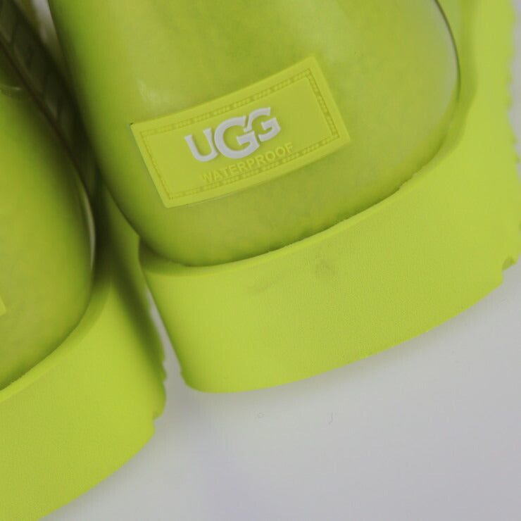 新品未使用展示品 UGG アグ CLASSIC CLEAR MINI クラッシック クリア ミニ レインシューズ 1113190 表記サイズ UK6・EU39・US8 ポリエステル / 熱可塑性ポリウレタン × 天然ウール SLFR イエロー系 レインブーツ 雨靴 ボア 参考サイズ25cm