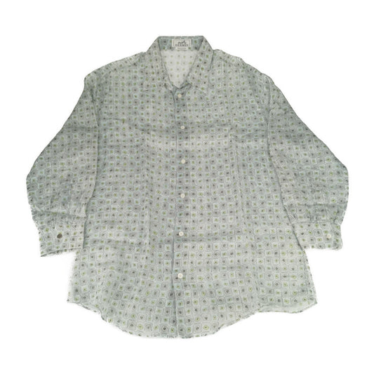 HERMES エルメス トップス 総柄 長袖 シャツ - グレー系 ブルー系 グリーン系 マルチカラー 麻100％ メンズ ロングスリーブ セリエボタン リネン 表記サイズ41/16