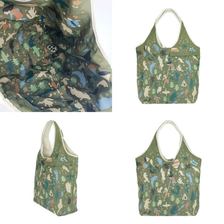 HUNTING WORLD ハンティングワールド ハンドバッグ BORNEO TRUST TOTE BAG ボルネオ・トラスト トートバッグ - ナチュラル グリーン コットンキャンバス ナイロン ユニセックス ショルダーバッグ チャリティーバッグ リバーシブル