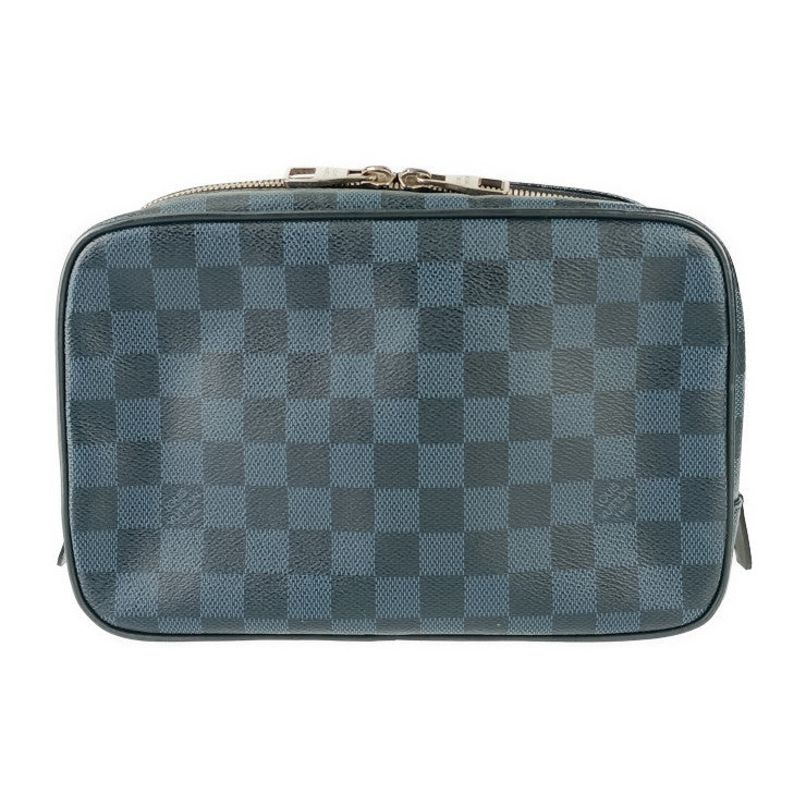 超美品 LOUIS VUITTON ルイヴィトン セカンドバッグ トゥルース・トワレ GM N47523 ネイビー系 シルバー金具 ダミエ・コバルト キャンバス メンズ ポーチ クラッチバッグ