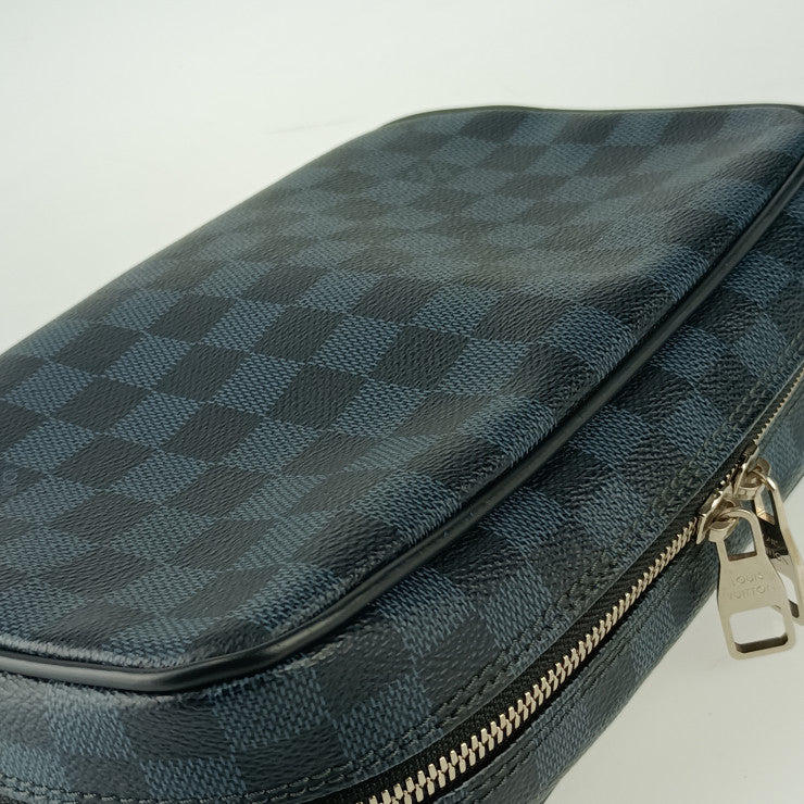 超美品 LOUIS VUITTON ルイヴィトン セカンドバッグ トゥルース・トワレ GM N47523 ネイビー系 シルバー金具 ダミエ・コバルト キャンバス メンズ ポーチ クラッチバッグ