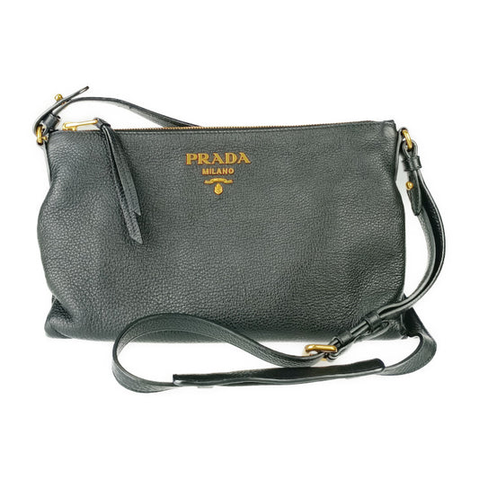 美品 PRADA プラダ ショルダーバッグ クロスボディバッグ 1BH050 ブラック ゴールド金具 VIT.DAINO レザー レディース 替えストラップ付き