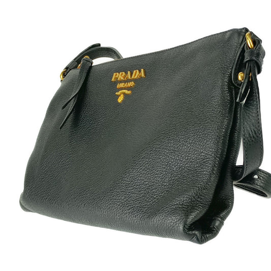 美品 PRADA プラダ ショルダーバッグ クロスボディバッグ 1BH050 ブラック ゴールド金具 VIT.DAINO レザー レディース 替えストラップ付き