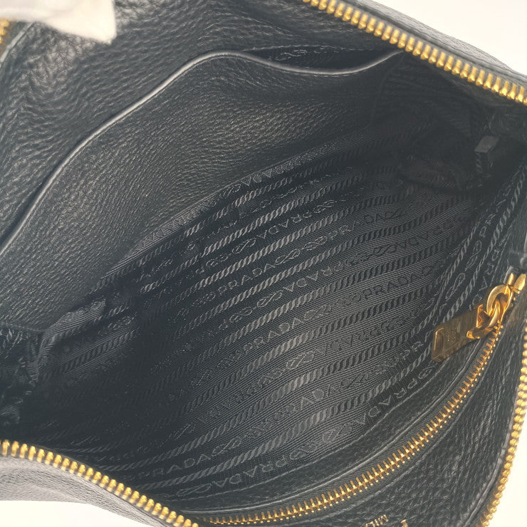 美品 PRADA プラダ ショルダーバッグ クロスボディバッグ 1BH050 ブラック ゴールド金具 VIT.DAINO レザー レディース 替えストラップ付き