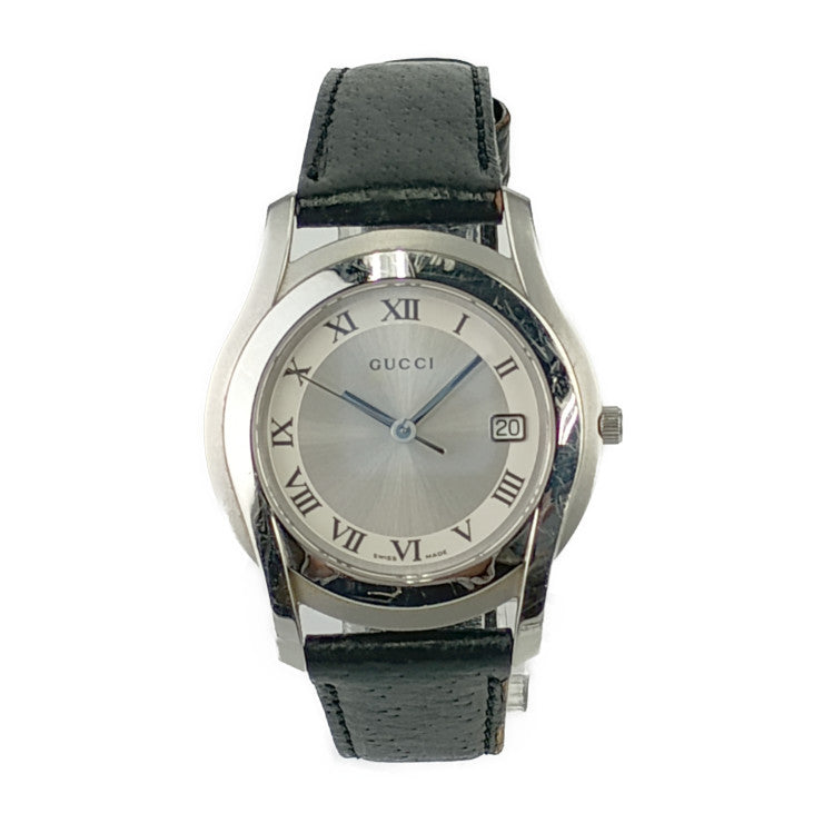 GUCCI Gucci Watch Date Quartz 5500M Silver Dial Stainless Steel Leather Men's