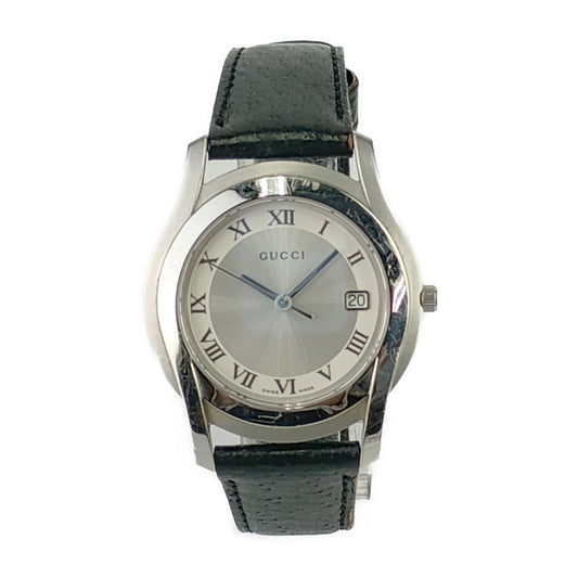 GUCCI Gucci Watch Date Quartz 5500M Silver Dial Stainless Steel Leather Men's