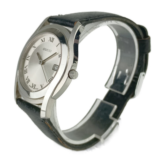 GUCCI Gucci Watch Date Quartz 5500M Silver Dial Stainless Steel Leather Men's