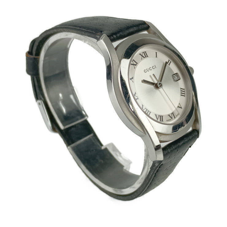 GUCCI Gucci Watch Date Quartz 5500M Silver Dial Stainless Steel Leather Men's