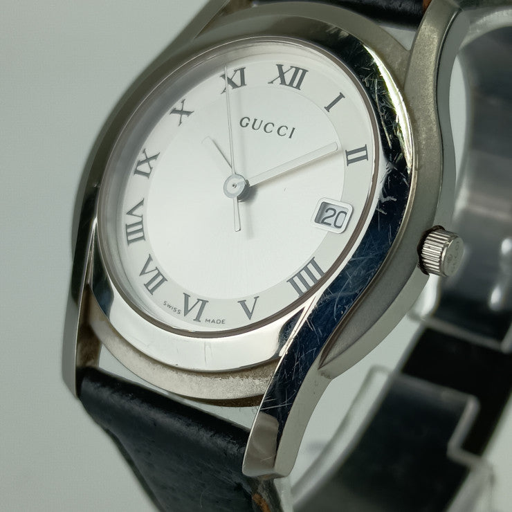 GUCCI Gucci Watch Date Quartz 5500M Silver Dial Stainless Steel Leather Men's