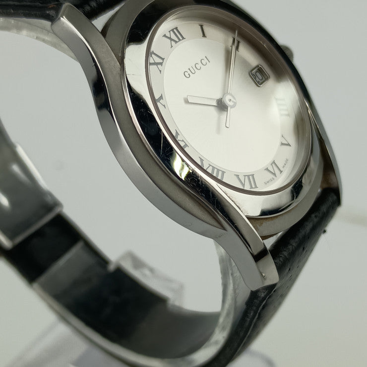 GUCCI Gucci Watch Date Quartz 5500M Silver Dial Stainless Steel Leather Men's