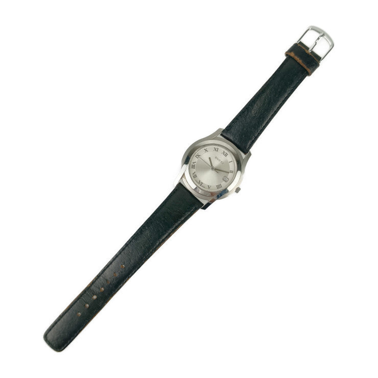 GUCCI Gucci Watch Date Quartz 5500M Silver Dial Stainless Steel Leather Men's