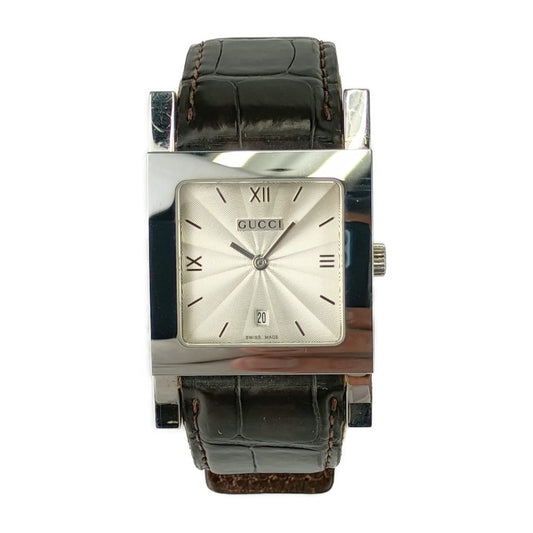 GUCCI グッチ 腕時計 デイト クォーツ 7900M.1 シルバー文字盤 ステンレス クロコダイル メンズ スクエア