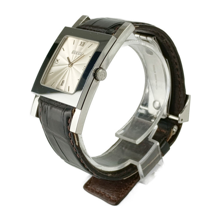 GUCCI グッチ 腕時計 デイト クォーツ 7900M.1 シルバー文字盤 ステンレス クロコダイル メンズ スクエア