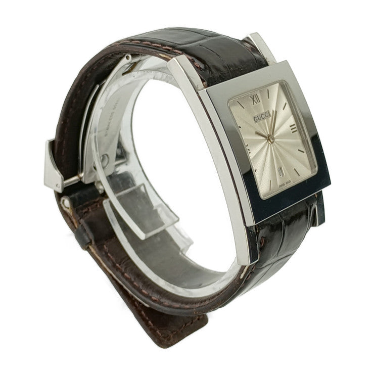 GUCCI グッチ 腕時計 デイト クォーツ 7900M.1 シルバー文字盤 ステンレス クロコダイル メンズ スクエア