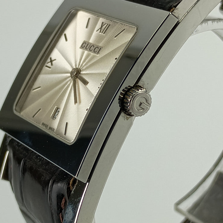 GUCCI グッチ 腕時計 デイト クォーツ 7900M.1 シルバー文字盤 ステンレス クロコダイル メンズ スクエア