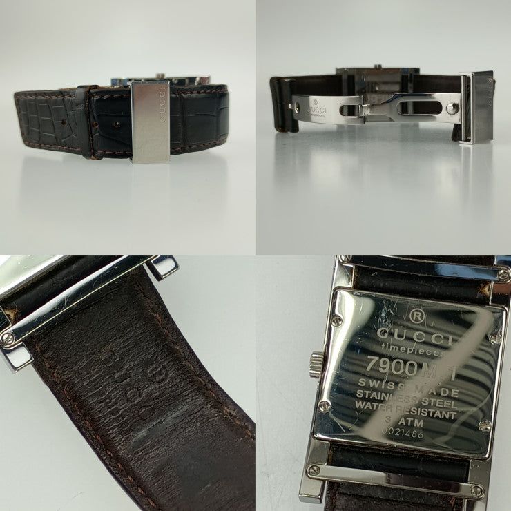 GUCCI グッチ 腕時計 デイト クォーツ 7900M.1 シルバー文字盤 ステンレス クロコダイル メンズ スクエア