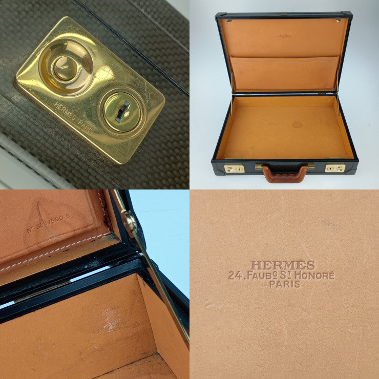 HERMES エルメス ビジネスバッグ エスパス PM アタッシュケース - ブラック系 ゴールド金具 カーボン レザー メンズ 150周年 500個限定