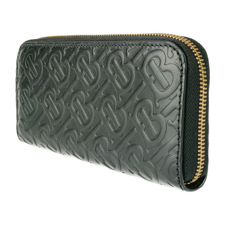 新古未使用展示品 BURBERRY バーバリー 長財布 ジップウォレット TBモノグラム 8011601 ブラック ゴールド金具 エンボスレザー レディース ラウンドファスナー