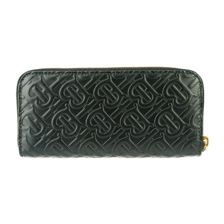 新古未使用展示品 BURBERRY バーバリー 長財布 ジップウォレット TBモノグラム 8011601 ブラック ゴールド金具 エンボスレザー レディース ラウンドファスナー