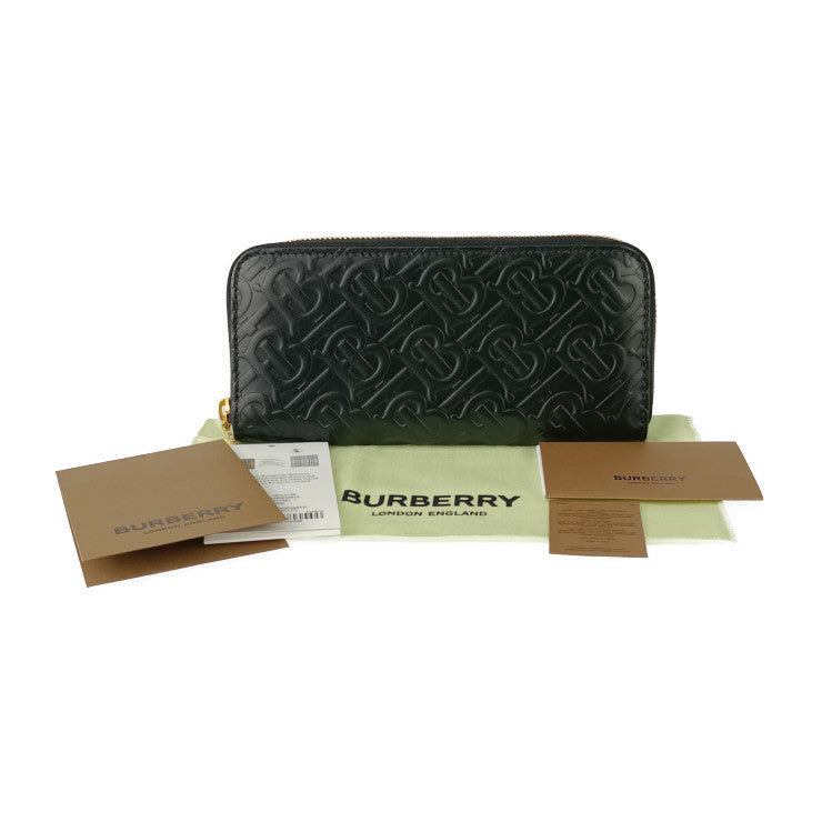 新古未使用展示品 BURBERRY バーバリー 長財布 ジップウォレット TBモノグラム 8011601 ブラック ゴールド金具 エンボスレザー レディース ラウンドファスナー