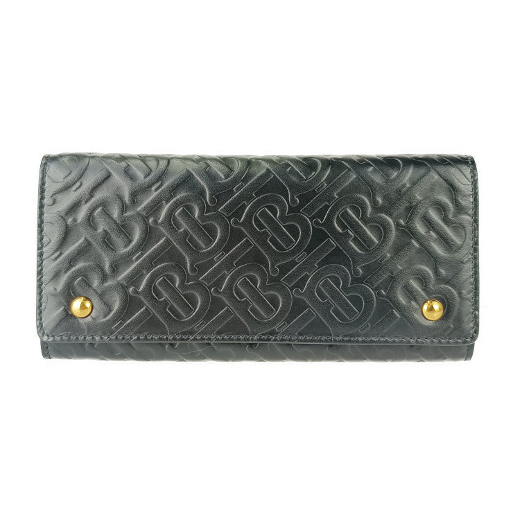 新古未使用展示品 BURBERRY バーバリー 長財布 LS HERON ヘロン TBモノグラム 8011605 ブラック ゴールド金具 エンボスレザー レディース フラップ