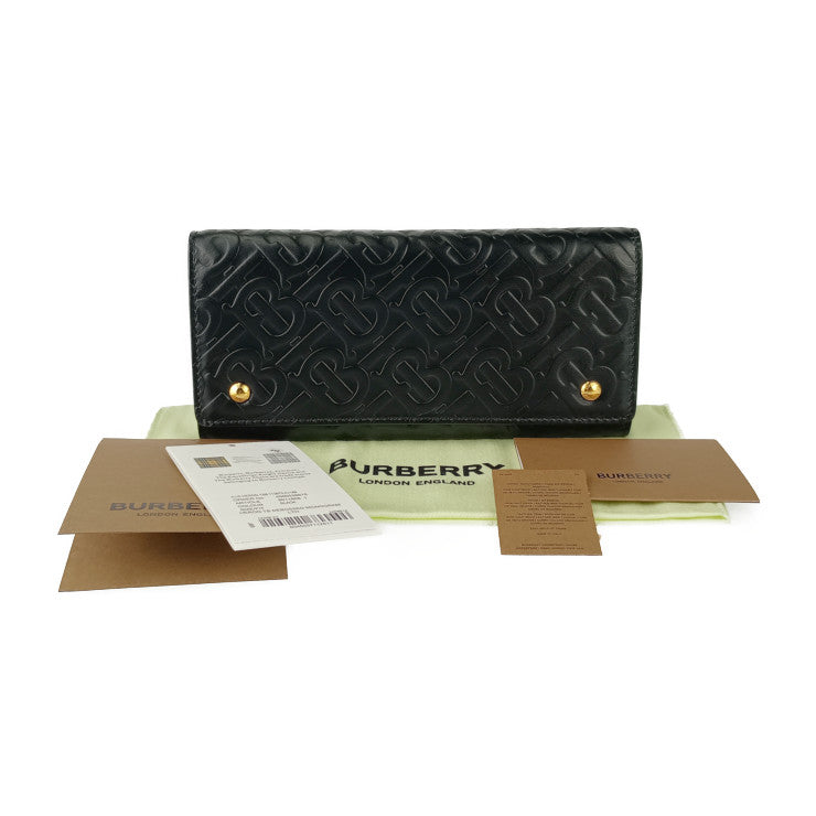 新古未使用展示品 BURBERRY バーバリー 長財布 LS HERON ヘロン TBモノグラム 8011605 ブラック ゴールド金具 エンボスレザー レディース フラップ
