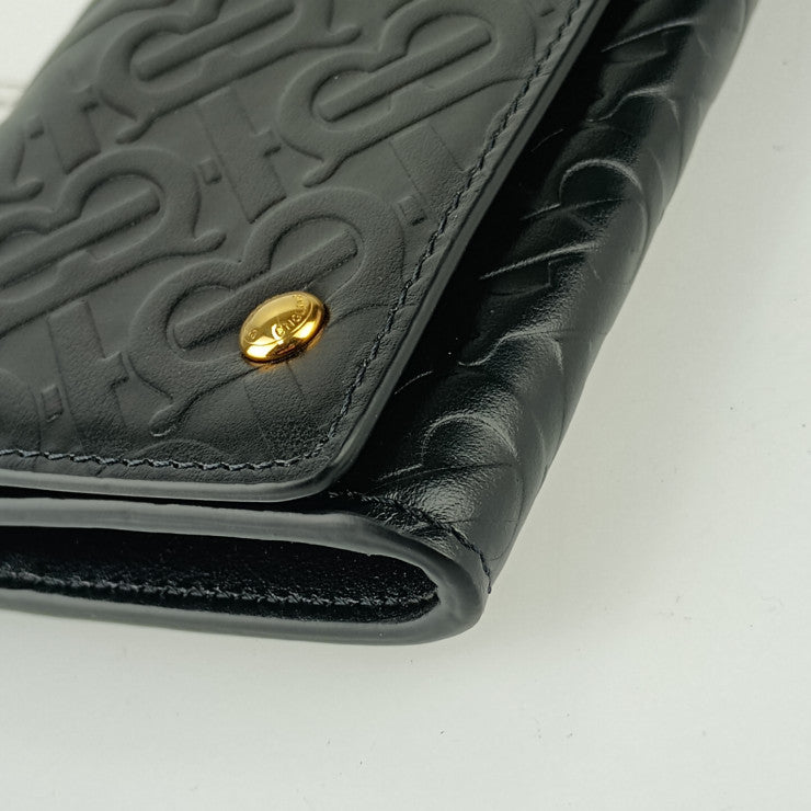 新古未使用展示品 BURBERRY バーバリー 長財布 LS HERON ヘロン TBモノグラム 8011605 ブラック ゴールド金具 エンボスレザー レディース フラップ
