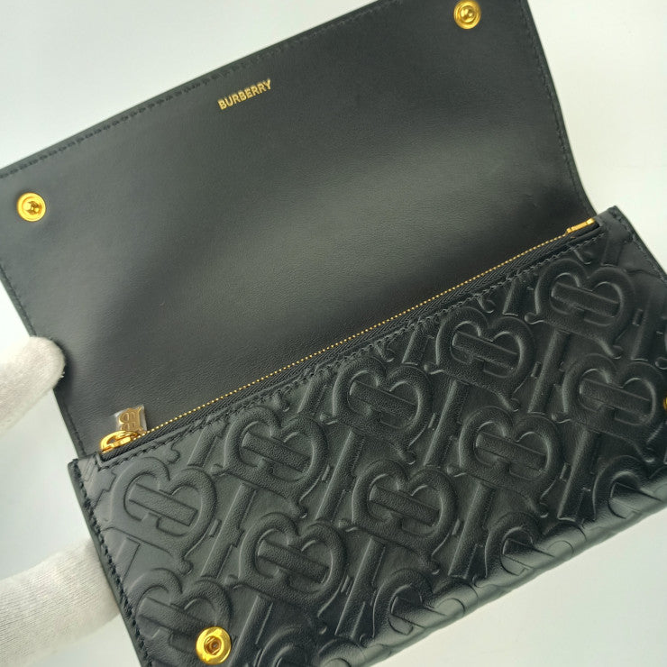 新古未使用展示品 BURBERRY バーバリー 長財布 LS HERON ヘロン TBモノグラム 8011605 ブラック ゴールド金具 エンボスレザー レディース フラップ