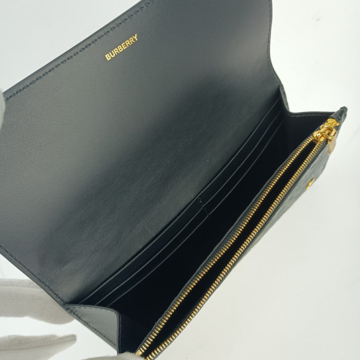 新古未使用展示品 BURBERRY バーバリー 長財布 LS HERON ヘロン TBモノグラム 8011605 ブラック ゴールド金具 エンボスレザー レディース フラップ