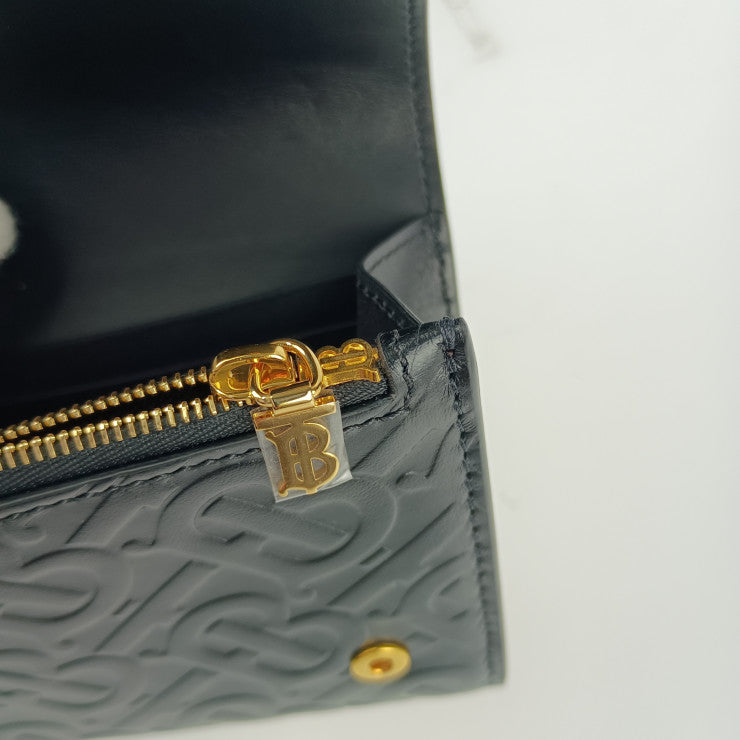 新古未使用展示品 BURBERRY バーバリー 長財布 LS HERON ヘロン TBモノグラム 8011605 ブラック ゴールド金具 エンボスレザー レディース フラップ
