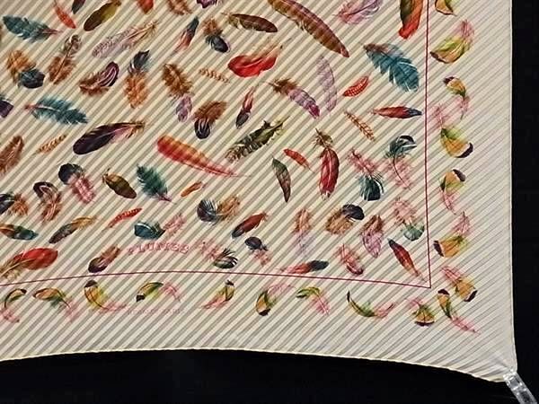 超美品 HERMES エルメス スカーフ カレ90 プリーツ PLUMES 羽 - ベージュ系 マルチカラー シルク100% レディース