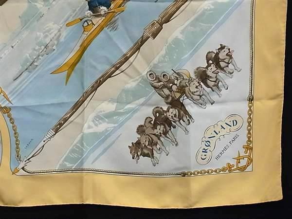 HERMES エルメス スカーフ カレ90 GRONLAND グリーンランド エスキモー 犬ぞり - ベージュ系 マルチカラー シルク100% レディース