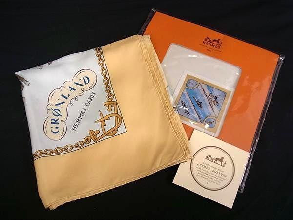 HERMES エルメス スカーフ カレ90 GRONLAND グリーンランド エスキモー 犬ぞり - ベージュ系 マルチカラー シルク100% レディース