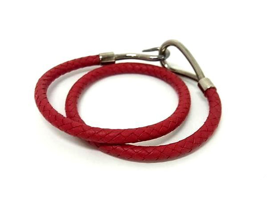 美品 HERMES エルメス チョーカー ジャンボ チョーカー - レッド系 シルバー金具 レザー ユニセックス 2重 ブレスレット 編み込み