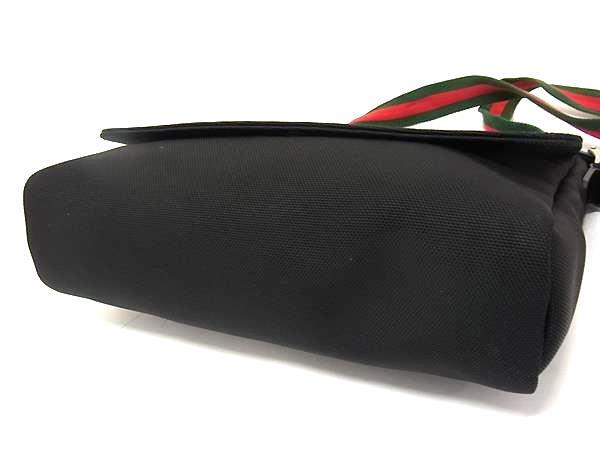 美品 GUCCI グッチ ショルダーバッグ シェリーライン メッセンジャーバッグ 337074 ブラック テクノキャンバス レザー メンズ クロスボディバッグ