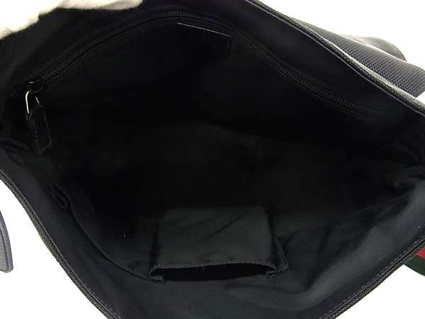 美品 GUCCI グッチ ショルダーバッグ シェリーライン メッセンジャーバッグ 337074 ブラック テクノキャンバス レザー メンズ クロスボディバッグ